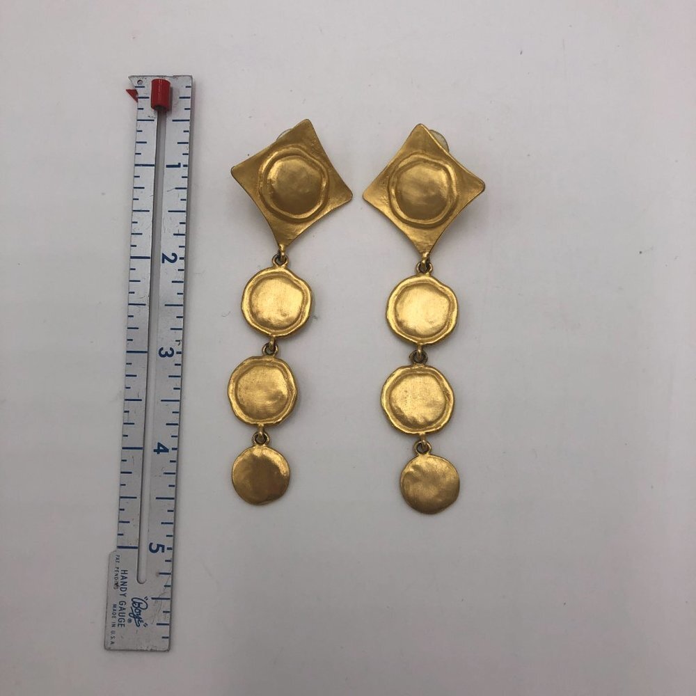 Vintage 1980s Bright Gold Boho Chunky Dangling Abstract Pierced Earrings - Picture 4 of 4